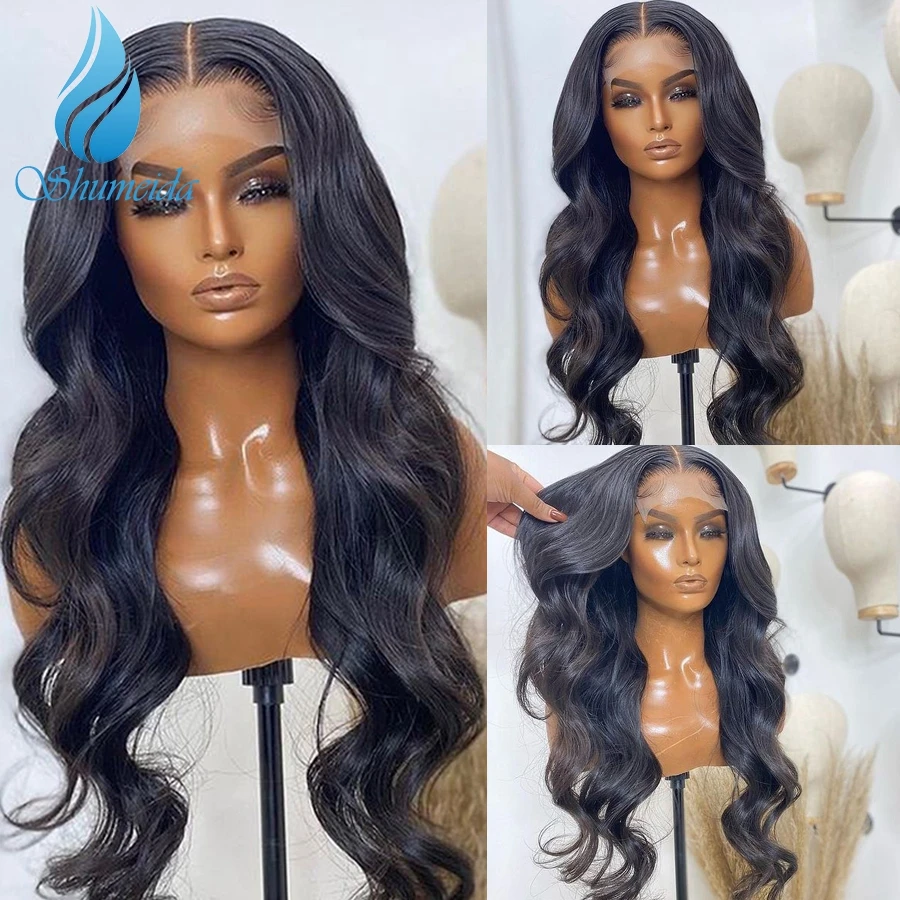 Передние парики SHD для чернокожих женщин натуральный черный цвет волнистые