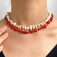 bohemian handmade colorful irregular stone beaded necklace for women crystal acrylic bead strand choker collar 2021 new jewelry