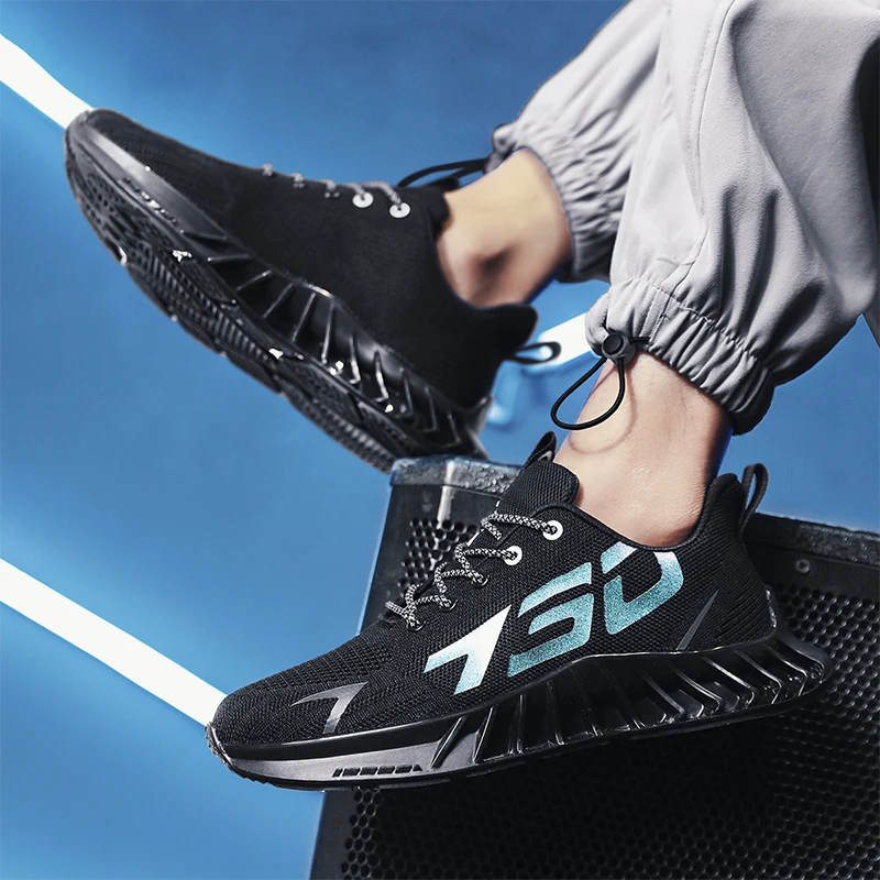 

2021 New Black Fashion Print Blade Sole Platform Sneakers Breathable Mesh Casual Sneakers for Mens Men Sports Shoes with Spring