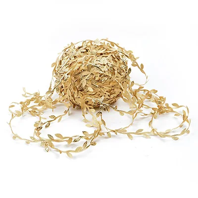 gold 5 м шелк в форме листа ручной работы искусственные зеленые листья DIY для свадебной коробки украшения листва ручной работы ремесло венок - Цвет: gold