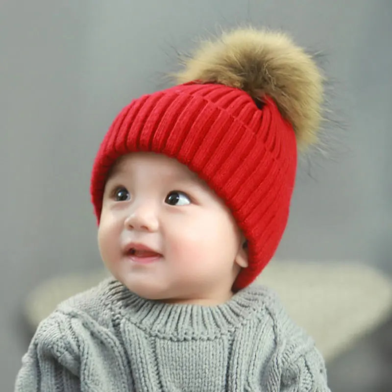 

Kids Baby Pom Pom Knit Hat For Boy Girls Thick Cable Add Plush Beanies Cap Adult Mom And Parent-child Solid Skullies Women Hat