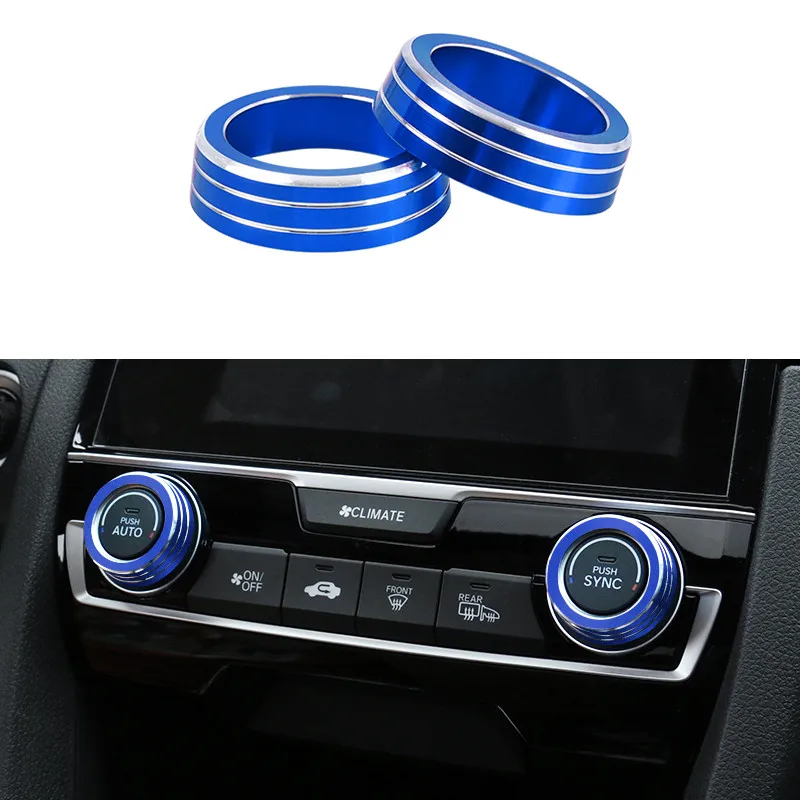 Blue Для Honda Civic- автомобильный Кондиционер зажигание двигателя Кнопка мультимедиа динамик аудио ручка кнопка декоративное кольцо - Название цвета: Blue