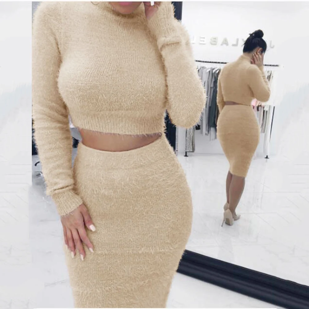 CALOFE Модный женский свитер костюм однотонный сексуальный водолазка укороченный