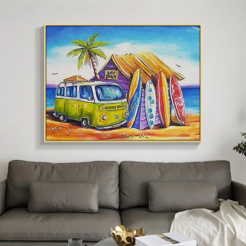 Полноразмерная 5D картина из страз сделай сам вышивка крестиком Lsland Bus 3D Алмазная