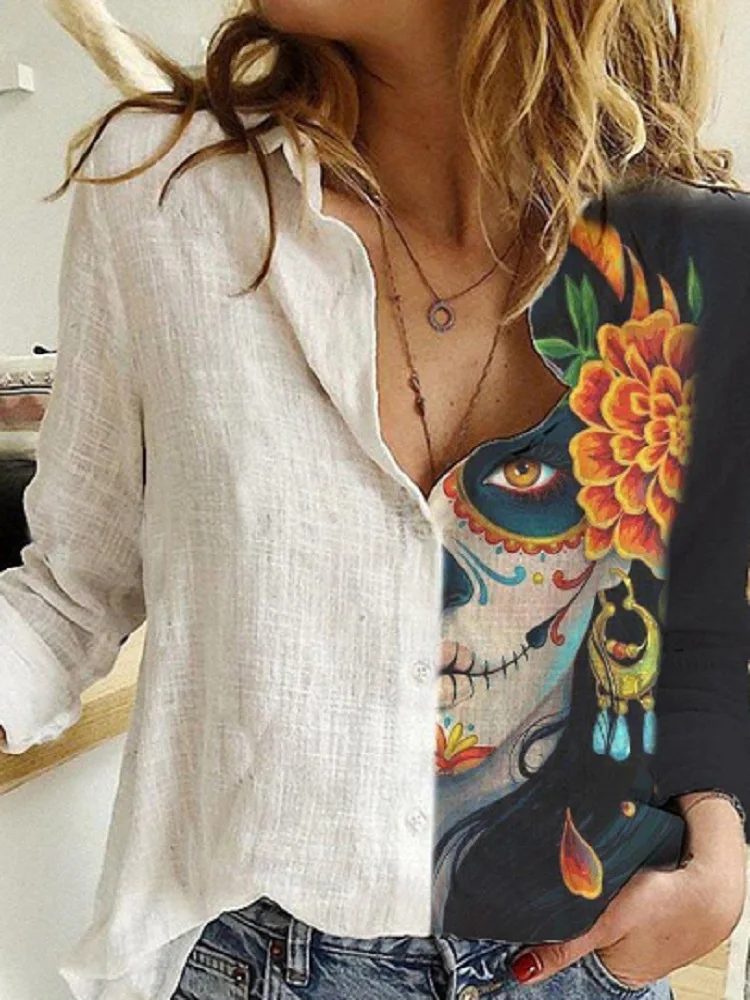 

Summer Long Sleeve V-Neck Harajuku Tshirt Women Casual Floral Print Streetwear Tees Fashion Oversized Tops Female Loose T Shirt