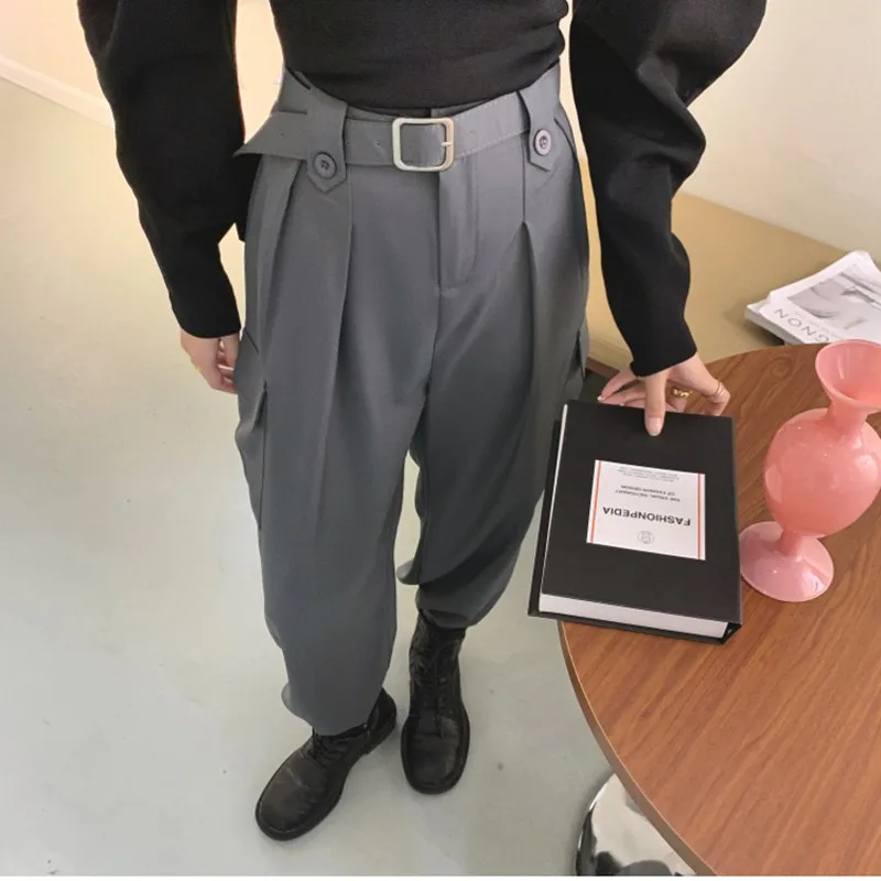 

HziriP OL Minimalist High Waist Overalls Pants Women 2021 New Spring Fall Casual Sportswear Waistband Cargo Pants Suit Trousers