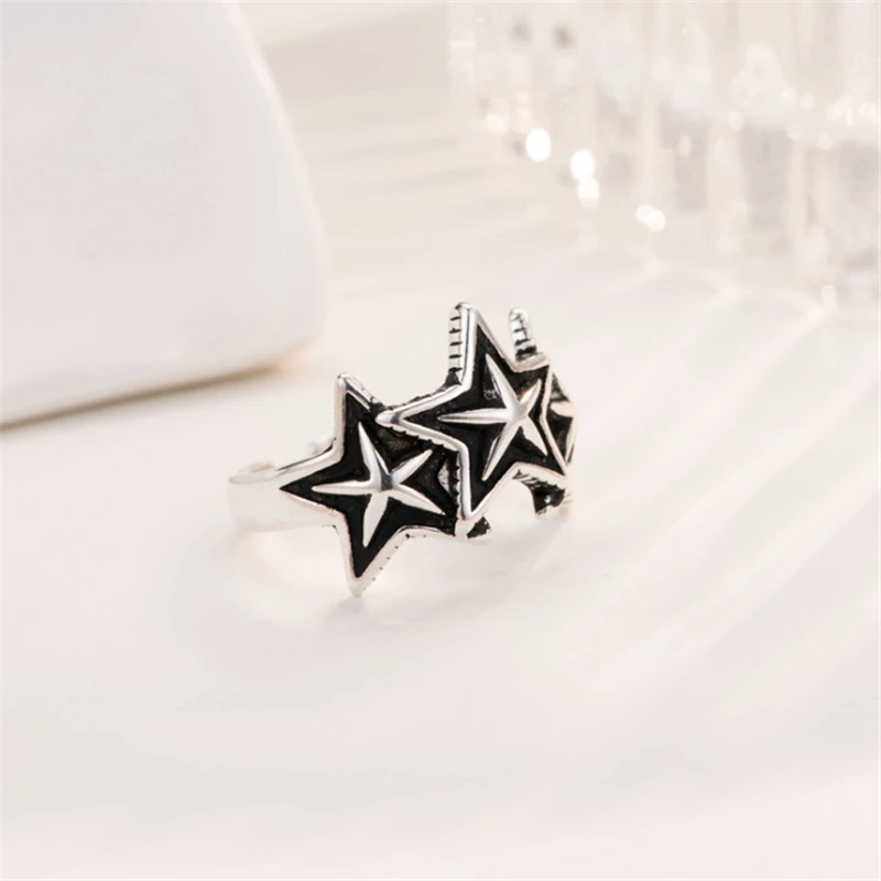 Лидер продаж оригинальные винтажные Регулируемые кольца с 3 звездочками черное