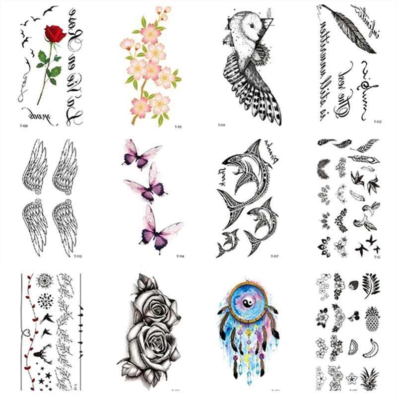 Summer Waterproof Temporary Tattoo Stickers Women's Wing sticker Rattan Flower Rose Peony Chest Fake Tattoo Flash Body Art