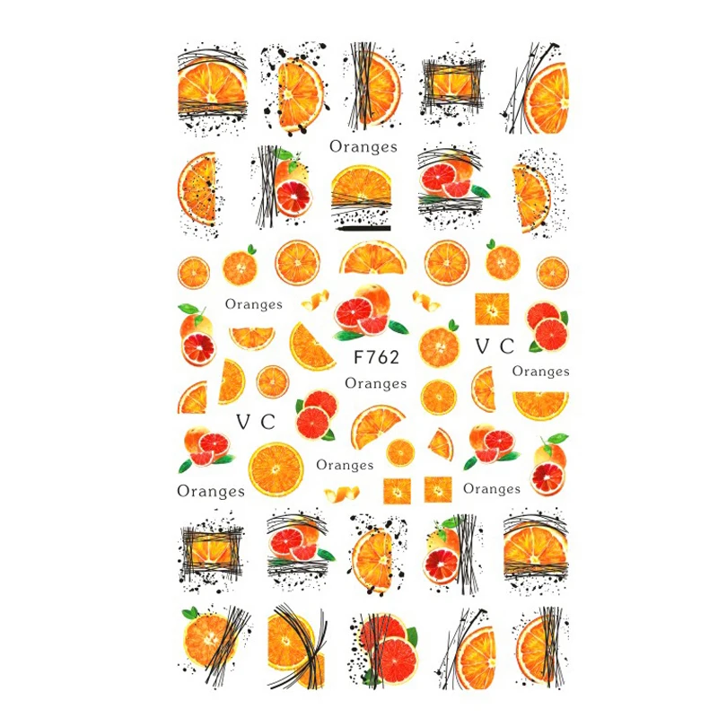 3D наклейки для дизайна ногтей сладкие апельсины фрукты самоклеящиеся слайдеры