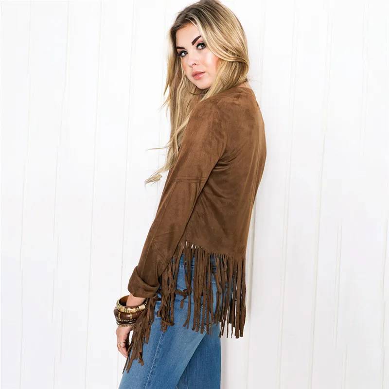 

Autumn Winter Outerwear Casual Slim Women Coat Female Hem Tassel Open Stitch Fashion Hem Tassel Long Sleeve Cardigans Jackets