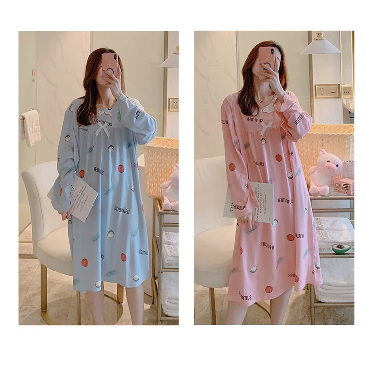 Spring Autumn Casual Plaid Cotton Nightgowns for Women Long Sleeve Loose Night Dress Home Dress Sleepwear Nightdress Nighty