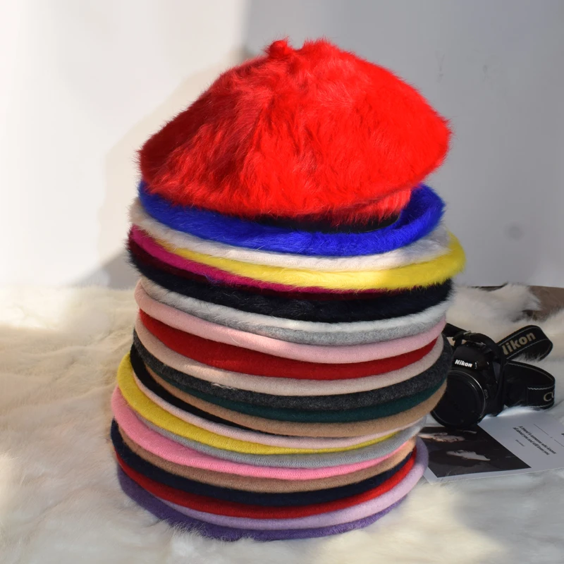 Зимний берет из кроличьего меха шапки для женщин шапка французского художника