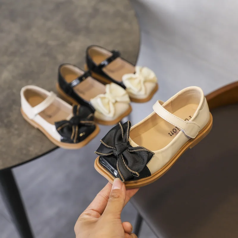 

1-12 Year Kids School Shoes Princess Shoes For Little Girls Dress Children'S Fashion Bow Elegant Splice Leather Shoe Baby Autumn