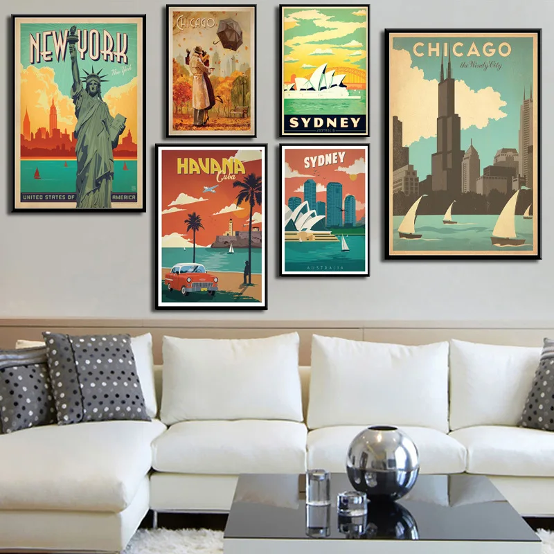 

Decorative Painting New York French Retro Tourism City Wall Art Canvas Poster For Living Room Bedroom Dining Room Home Decor