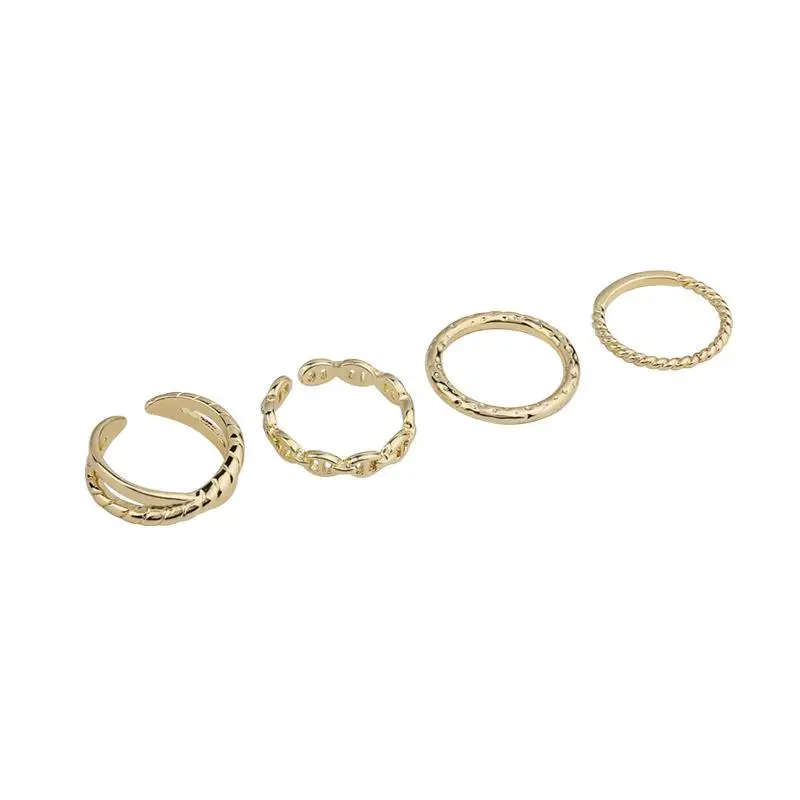 

XIAOBOACC Real Gold-Plated Rings for Women 4Pcs Set Korean Fashion Cross Index Finger Ring Jewelry Wholesale