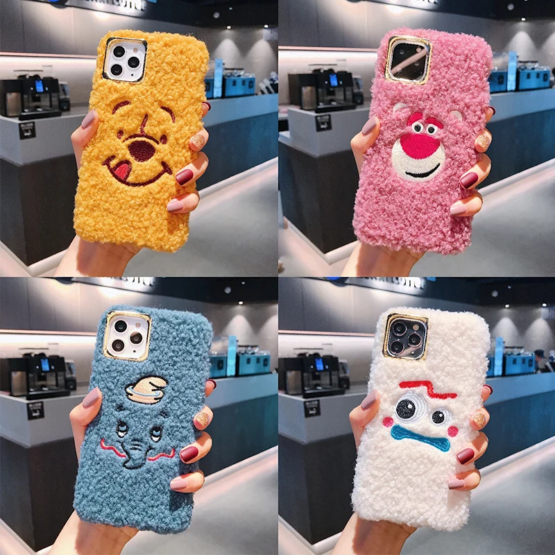 For iPhone 11 pro max toy story Warm Case Cartoon Furry Dumbo Fur winter Cover iphone XS Max XR X 7 7p 8 plus |