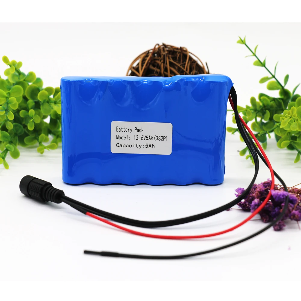 12V Батарея 5Ah 3S2P 11 1 V 12 6 5000 мА/ч литий Батарея-серые кисточки с 5A BMS для Светодиодный