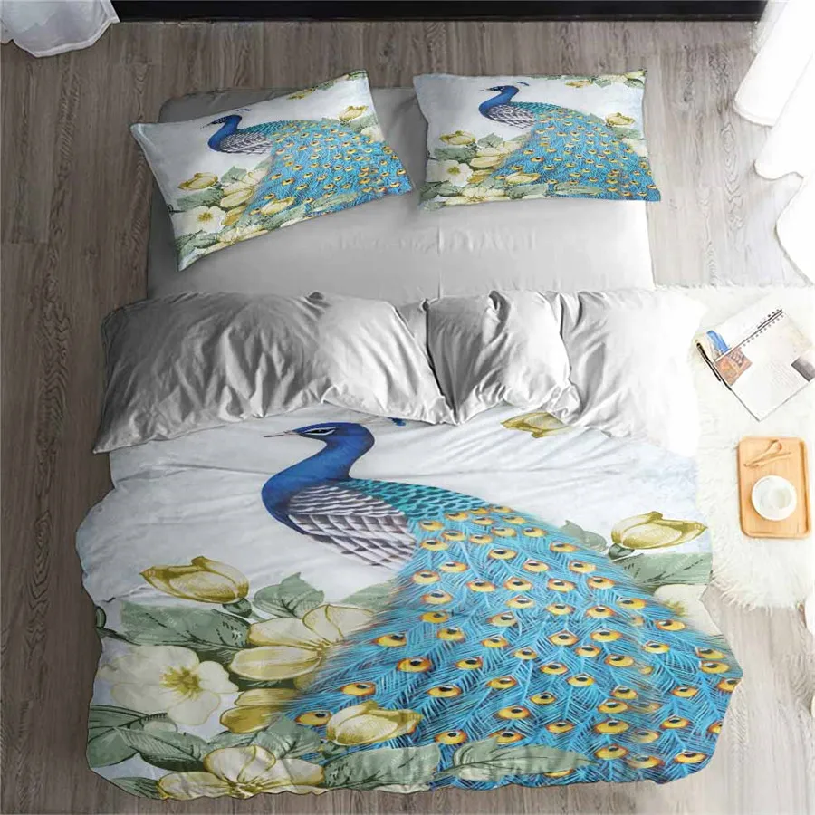 

HELENGILI 3D Bedding Set Peacock Print Duvet cover set lifelike bedclothes with pillowcase bed set home Textiles #KQ-02