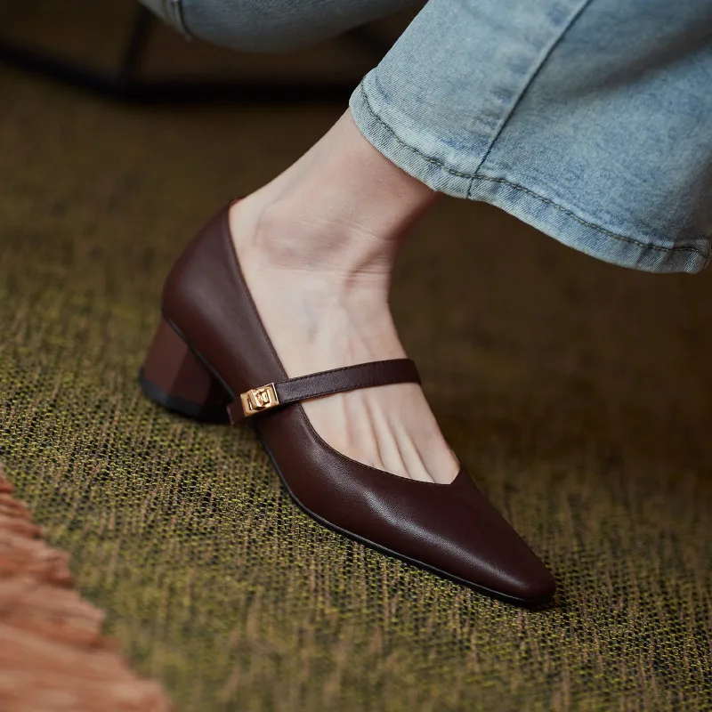 

FEDONAS Mary Janes Square Toe Women Shoes Genuine Leather Thock H Eels Pumps For Women Fashion Newest Wedding Party Shoes Woman