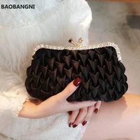 womens elegant satin clutch purse evening bags new lady black shell luxury wedding party diamonds small soft handbag