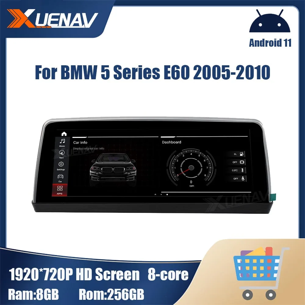 

Автомобильный радиоприемник на Android 11, Автомагнитола для BMW 5 серии E60 2005 2006 2007 2008 2009 2010, встроенный беспроводной CARPLAY 8 + 256 ГБ GPS