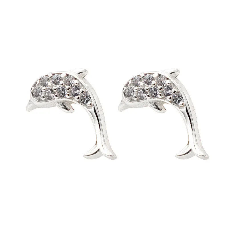 

HI MAN S925 Sterling Silver Korean Cartoon Dolphin Stud Earrings Cute Sea Animal Series Exquisite Jewelry Accessories Gift