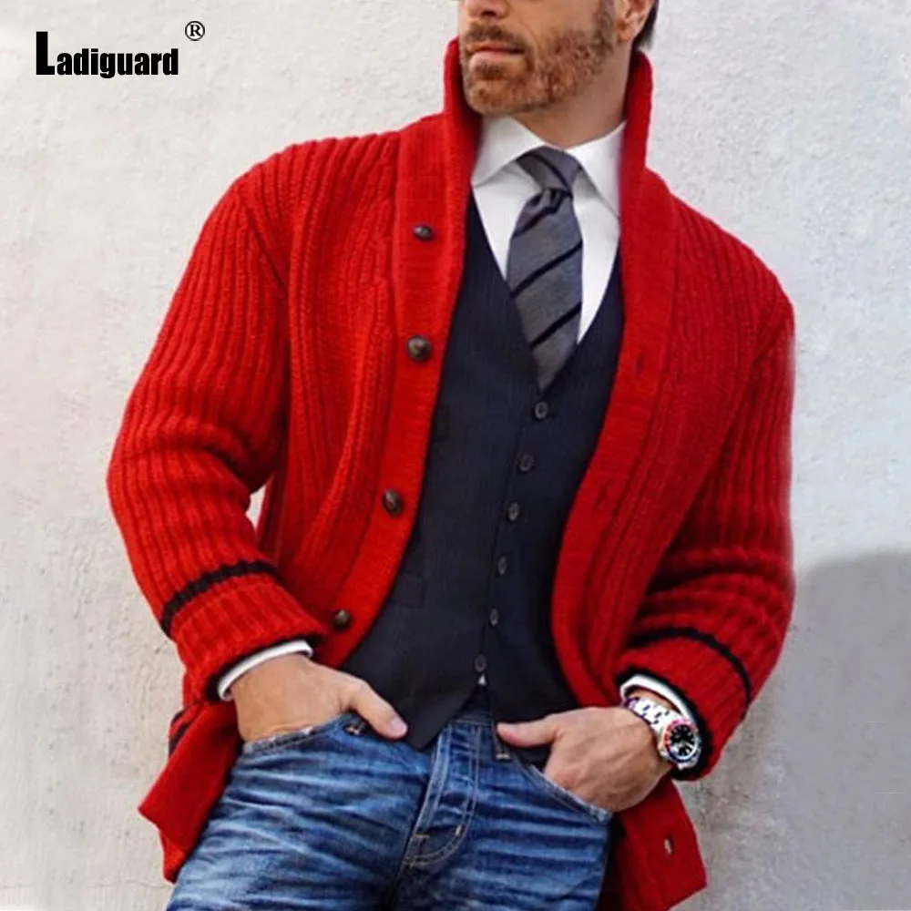 European Style Fashion Men Knitted Sweaters Winter Warm Coats 2021 Single Breasted Top Cardigans Plus Size 3xl Homme Sweater