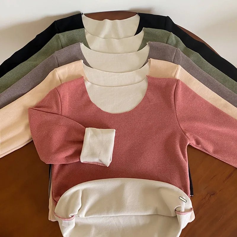 

Женские Теплые Топы Derong без следов, Осень-зима 2021, женская теплая Вельветовая ткань с круглым вырезом, Женская искусственная кожа