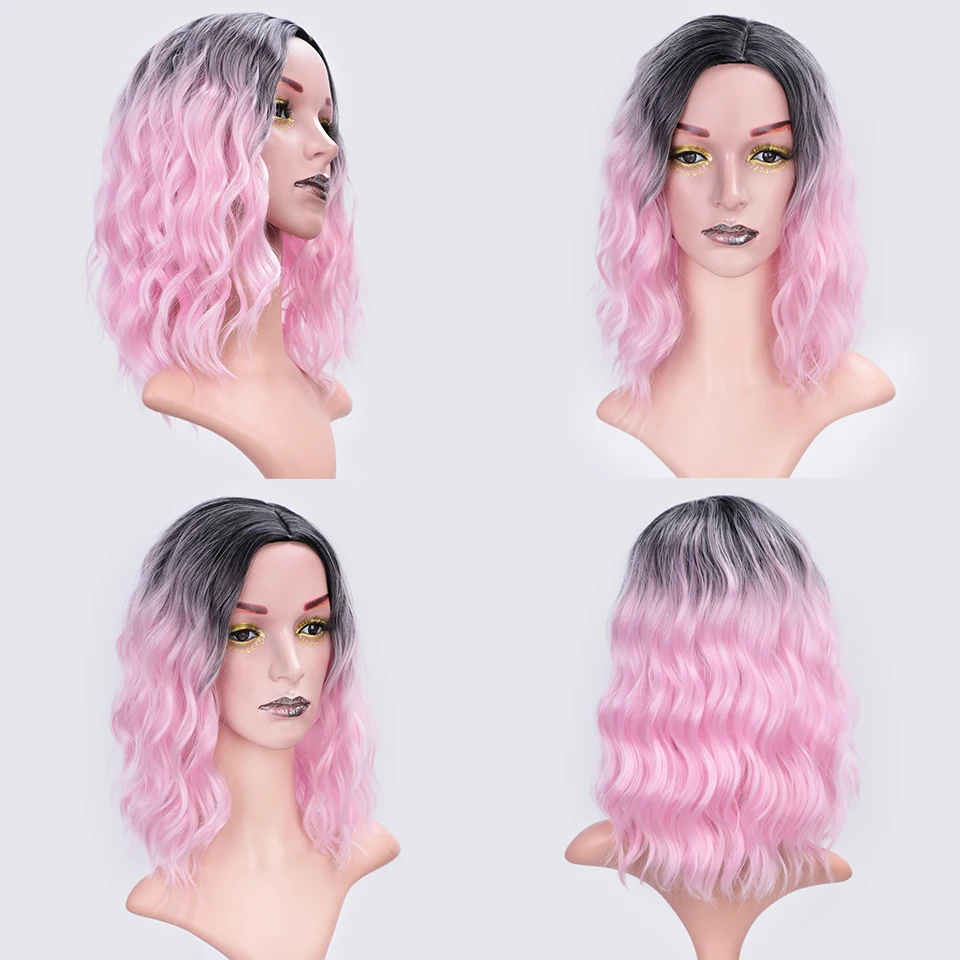 I's a wig 14 ''Ombre розовый/синий/Блонд синтетические парики короткие волны воды парик для женщин может быть Косплей Высокая температура волокна волос