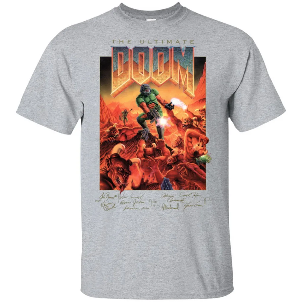 Doom 1993 шт. постер FPS Классическая Подпись The Ultimate Топы футболка Черная мужская