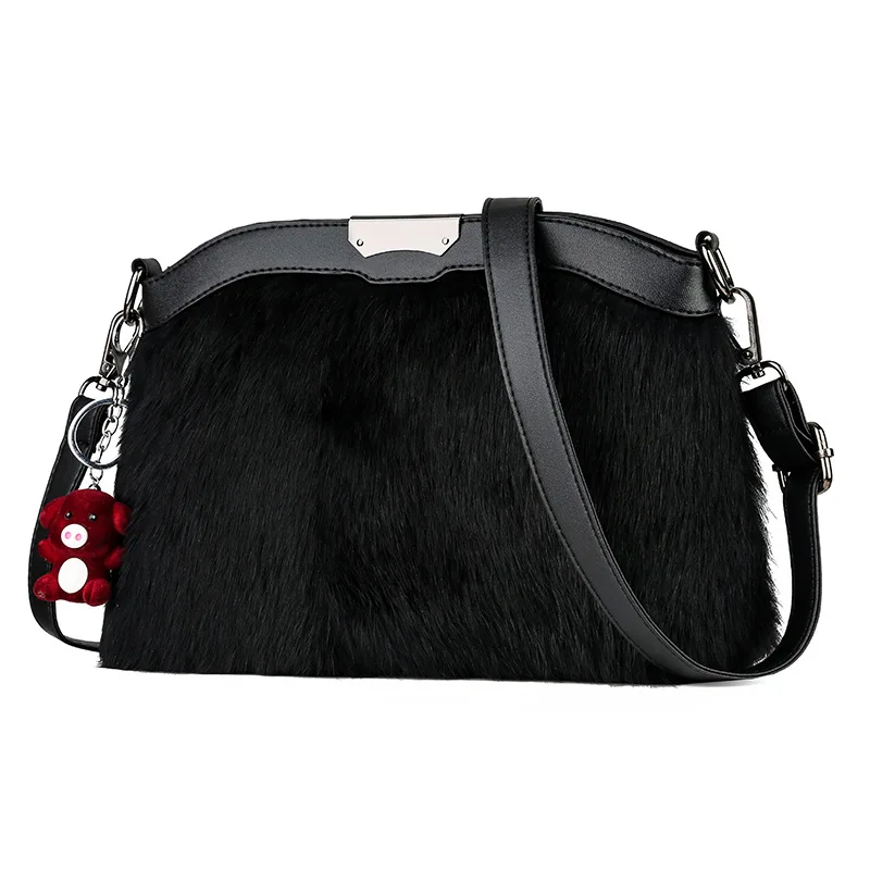 

Autumn and winter new women's rex rabbit fur small square bag fur bag stitching sheepskin shoulder messenger bag female bag