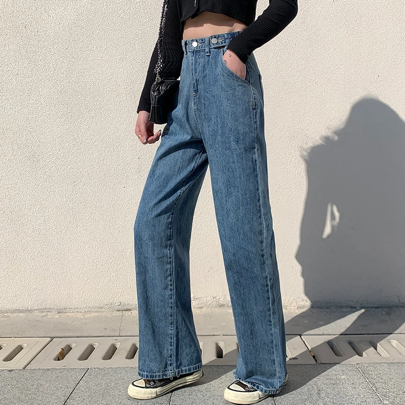 

Woman Jeans High Waist Clothes Wide Leg Denim Clothing Blue Vintage Quality Fashion Harajuku Straight Pants