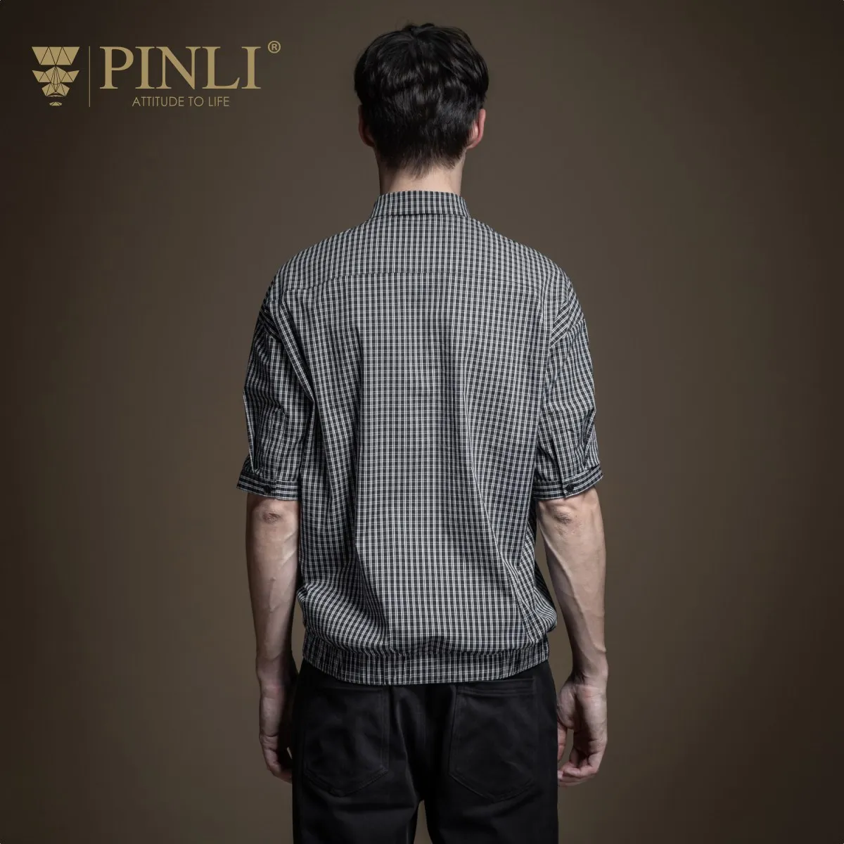 Рубашка Pinli B202913499 мужская с коротким рукавом хлопок приталенная в клетку рукав до