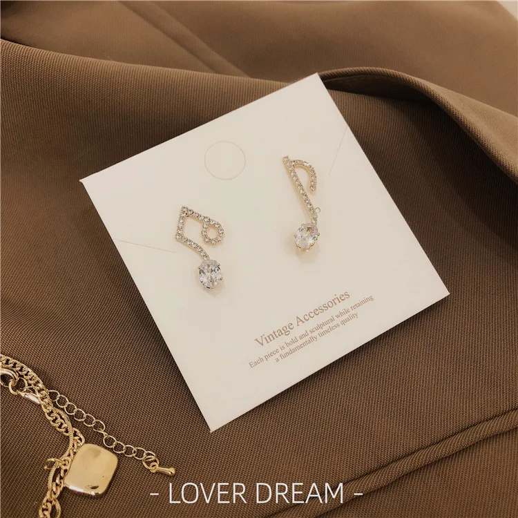 

2020 New Korean Vintage Earrings For Women Musical Notes Rhinestones Earrings Asymmetric Earrings Fashion Jewelry