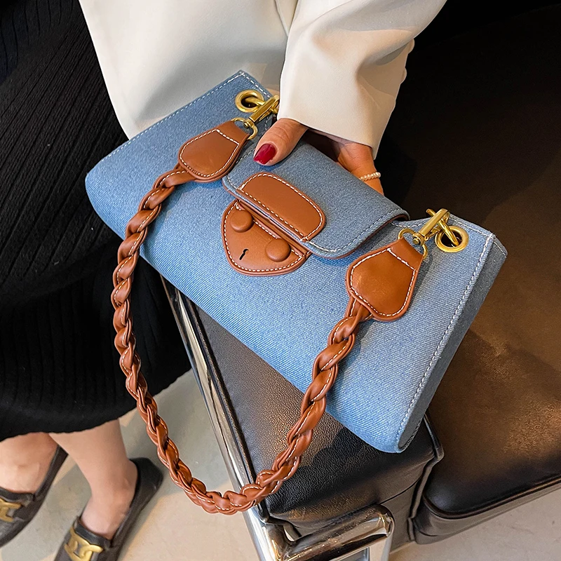 

2021 Winter Denim Crossbody Bags for Women Luxury Fashion Trends Chain Shoulder Handbags and Purses