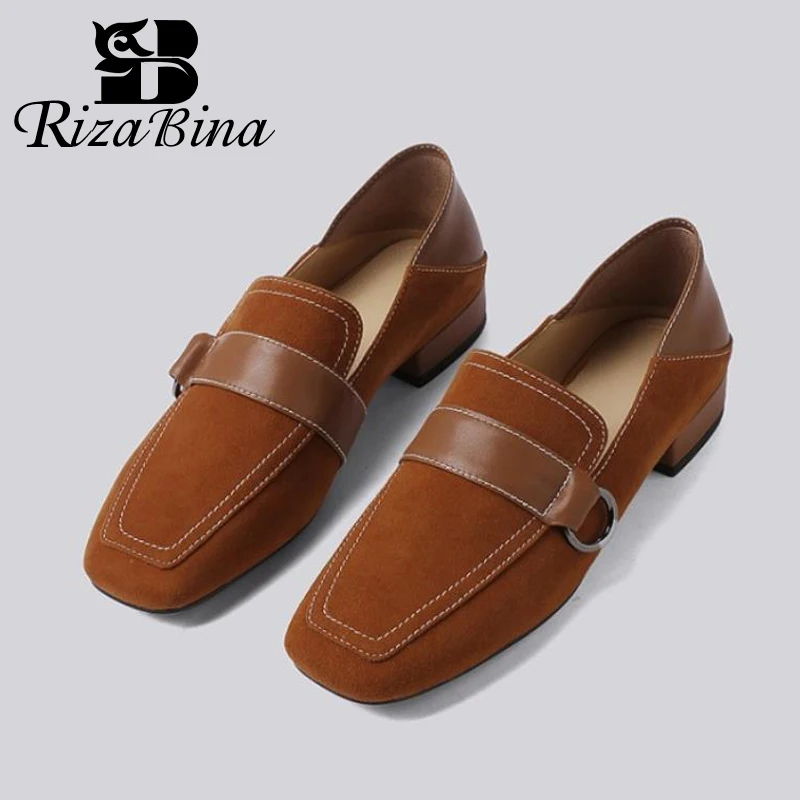

RIZABINA/Новая мода Женские туфли-лодочки, с квадратным носком, без застежки; Обувь с металлическими украшениями; Обувь с перфорацией типа «брог...