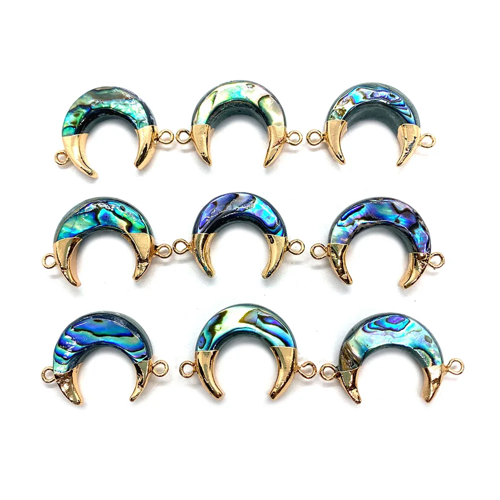 

Fashion Gold Dipped Double Loops Crescent Horn Moon Paua Pendant Small Size Abalone Horn Connector Jewelry Jewelry Making