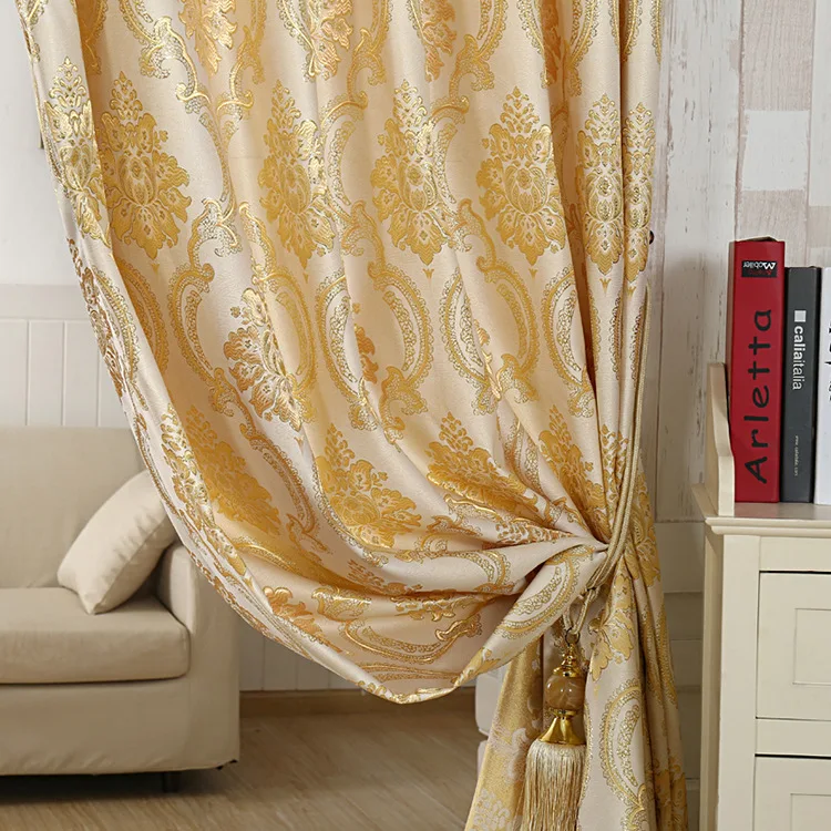 Luxury Gold Jacquard Curtains for Living Room European Goldish Cortinas Bedroom High Shading Elegant Golden Yellow Drapes | Дом и сад