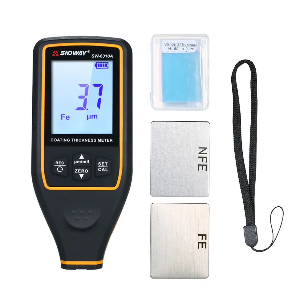 

SNDWAY SW-6310A Digital Paint Coating Thickness Gauge Car Detector Refinishing Paint Micrometer Fe/NF Probe Car Detector