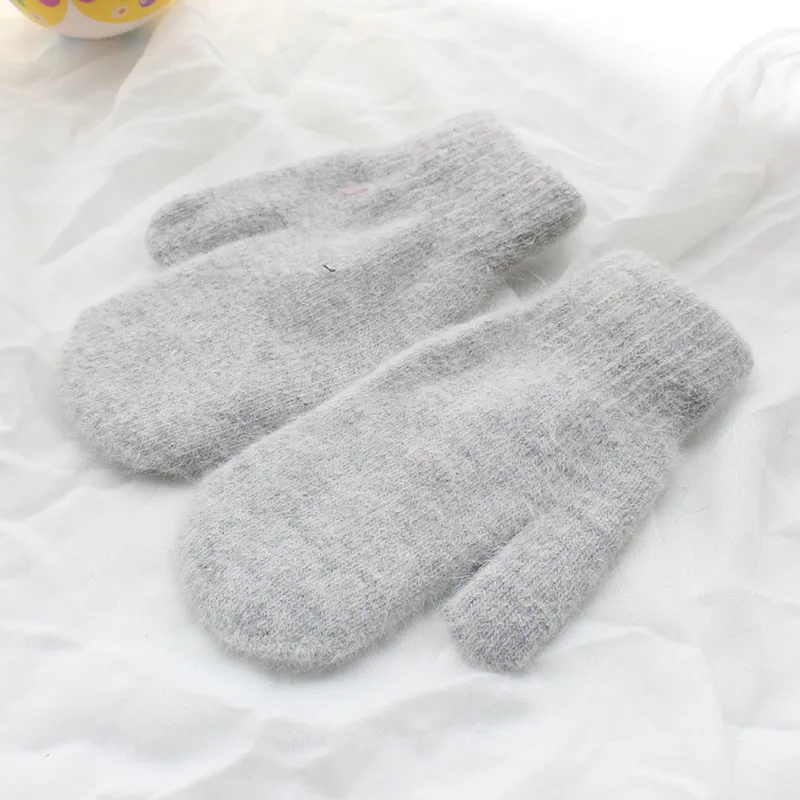 

Women Winter Cycling Bike Ski Gloves Thick Knitted Cashmere Double Layer Plush Wool Knit Warm Mittens Cute Full Fingers Gloves