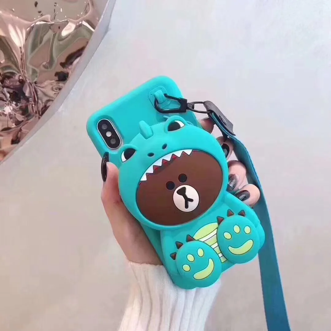 Мягкий силиконовый чехол с мультяшным 3D кошельком динозавром медведем Тоторо для IPhone X XR XS Max 8 7 6 S Plus, чехол для samsung S10 Plus, ремешок - Цвет: 10