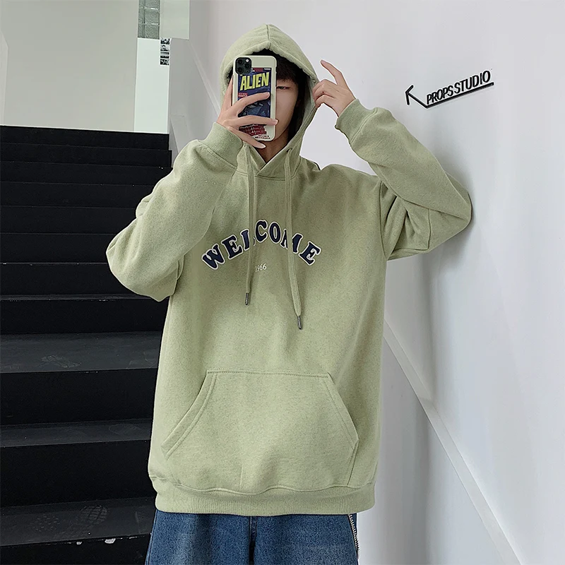 Мужская повседневная толстовка с капюшоном и надписью свободного покроя|Мужские