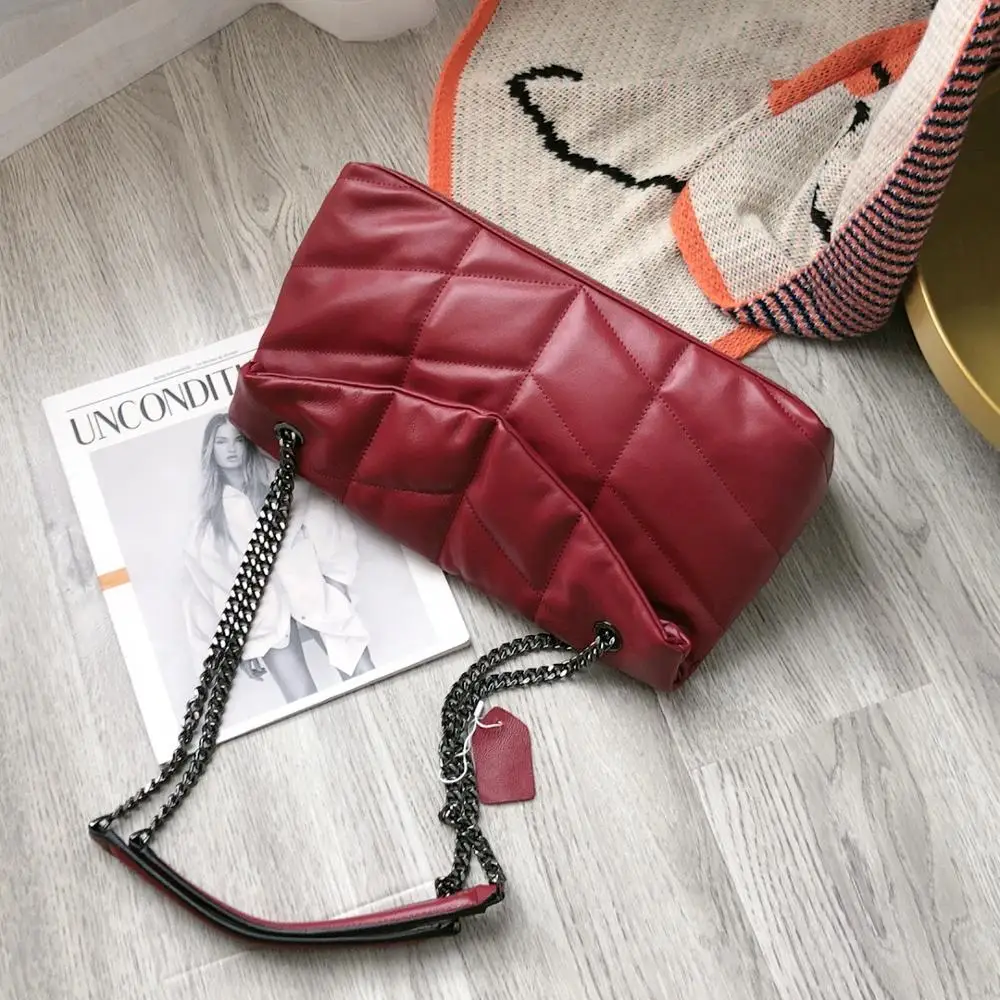 

free shipping 2020 the new style fashion and shine genuine cow leather women one shoulder bag crossbody bag 35cm 7color