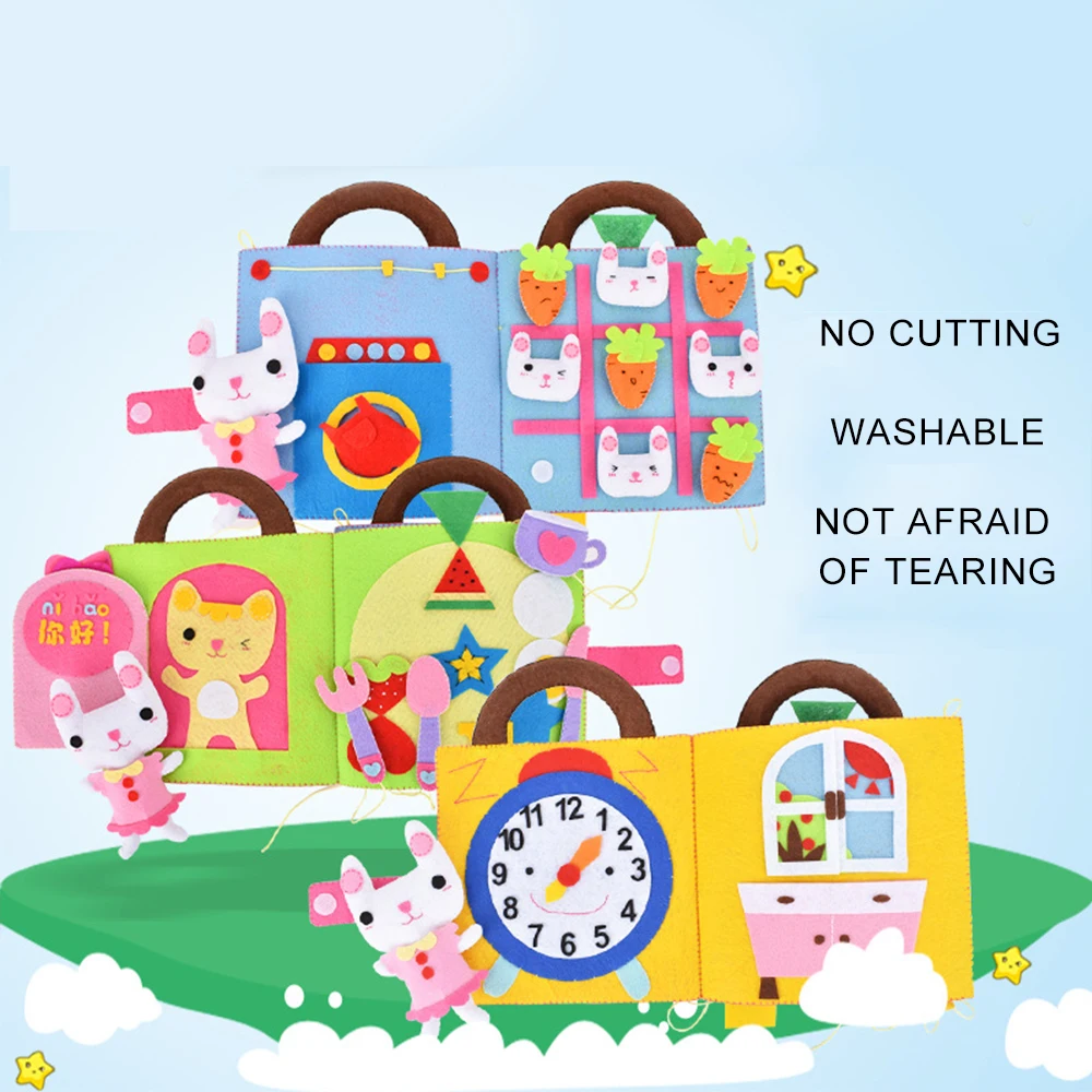 Детская тканевая книга из нетканого материала для рукоделия с кроликом ручная