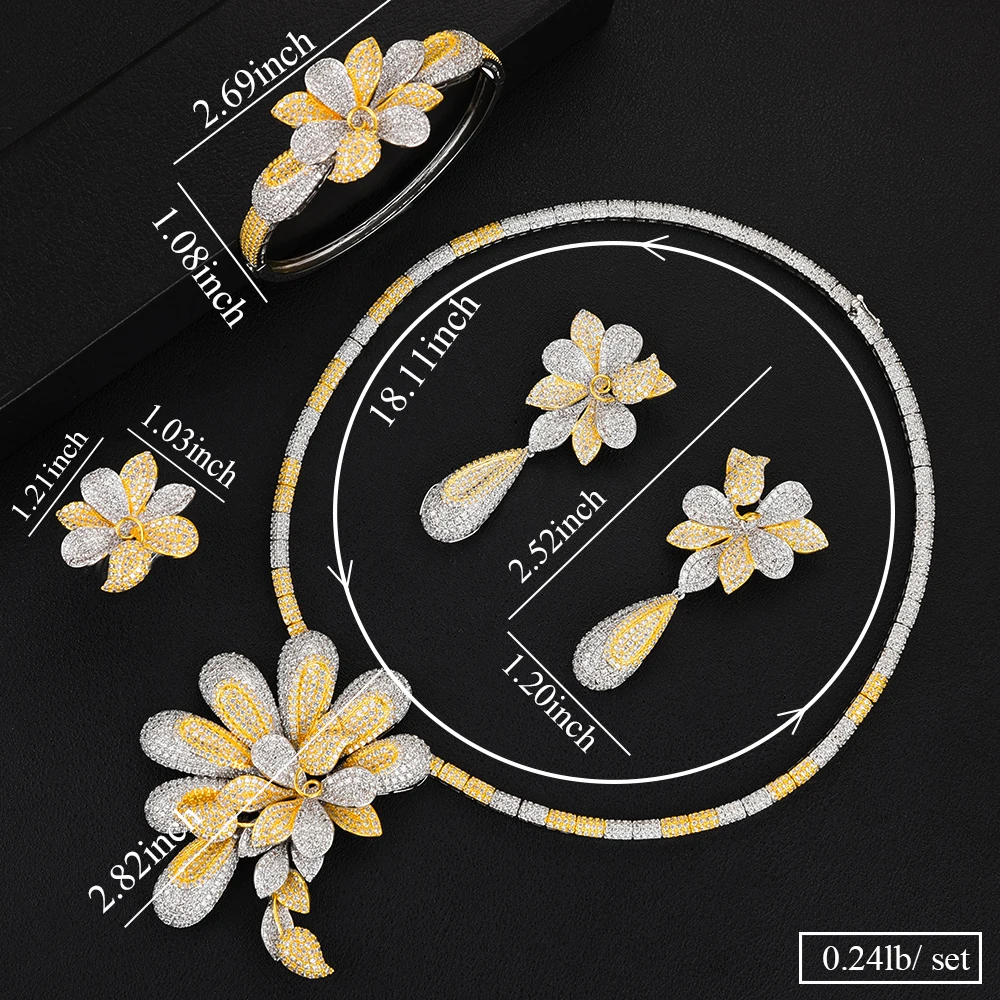 

missvikki Famous Big Flower Trendy Necklace Bangle Earrings Ring Luxury Nigerian Dubai Jewelry Sets For Wedding Bridal Jewelry