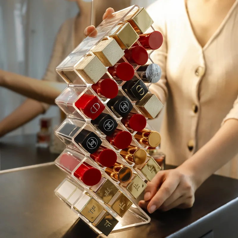 

Lipstick Holder Make-up Organizer Cosmetic Storage Box Lip Gloss Storage Rotating Display Stand Transparent Plastic Storage Box