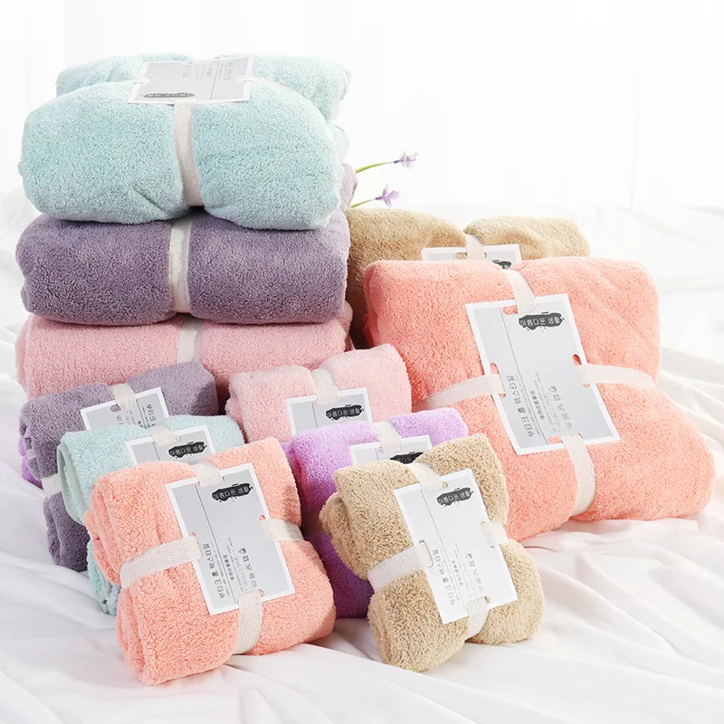 

2pcs Japanese solid color coral velvet bath towel super absorbent towel children outdoor blanket