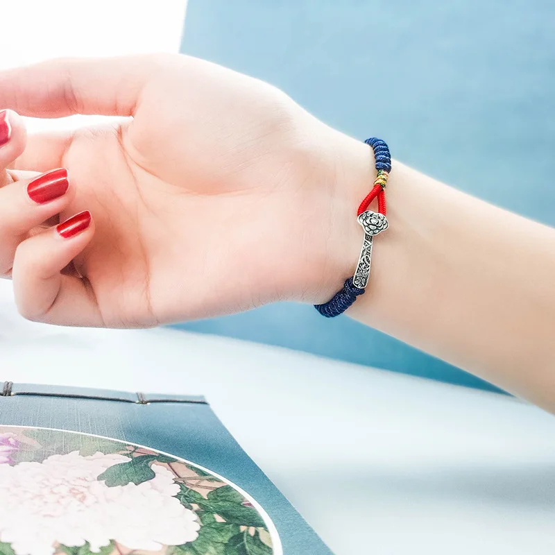 Женский винтажный браслет из серебра 925 пробы с Красной веревкой - купить по