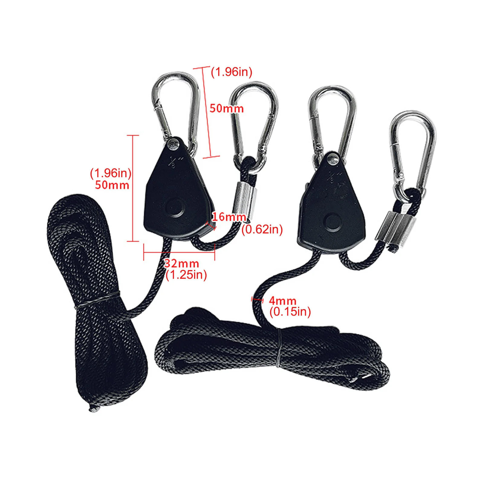 

2PCS 1.8Inch 8Ft Long Heavy Duty Adjustable Rope Clip Yo-yo Hanger for Grow Light Kit Hanging Ratchet Canoe Bow Stern Tie Down