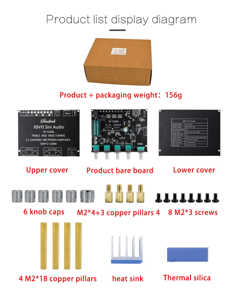 TPA3116D2 Bluetooth 5.0 2.1 Channel Power Audio Stereo Subwoofer Amplifier Board 50WX2+100W TREBLE Bass note tuning AMP S100H images - 6